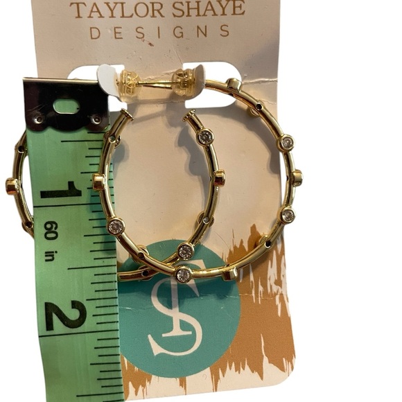 Taylor Shaye 2 inch hoop earrings with crystals in gold tone - Picture 2 of 3